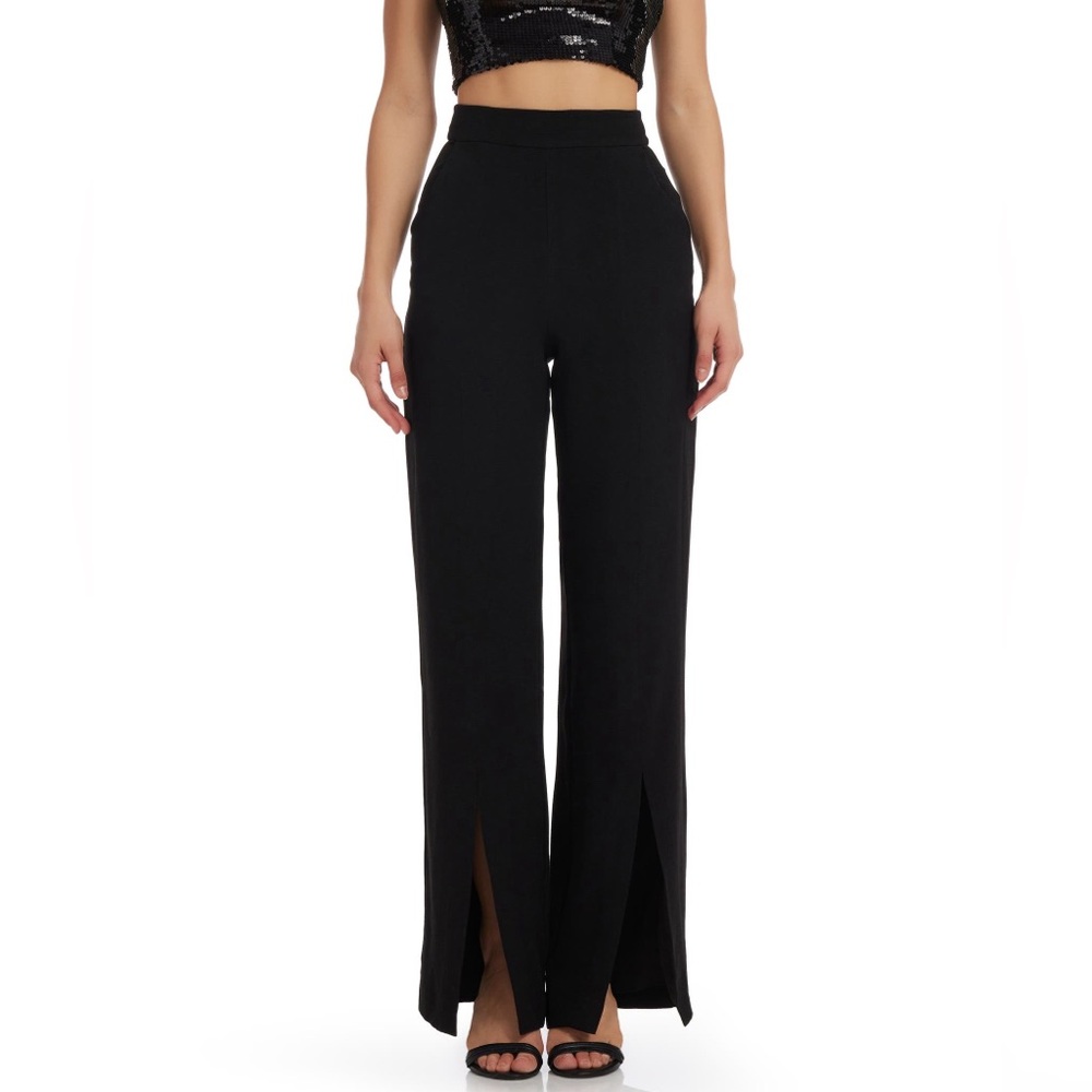 [dress the population] ashton split hem wide leg crepe trousers black XS
